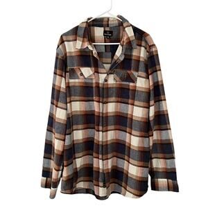 Burnside Men's Brown Tan Plaid Flannel Button Down Shirt Shacket Size 2XL